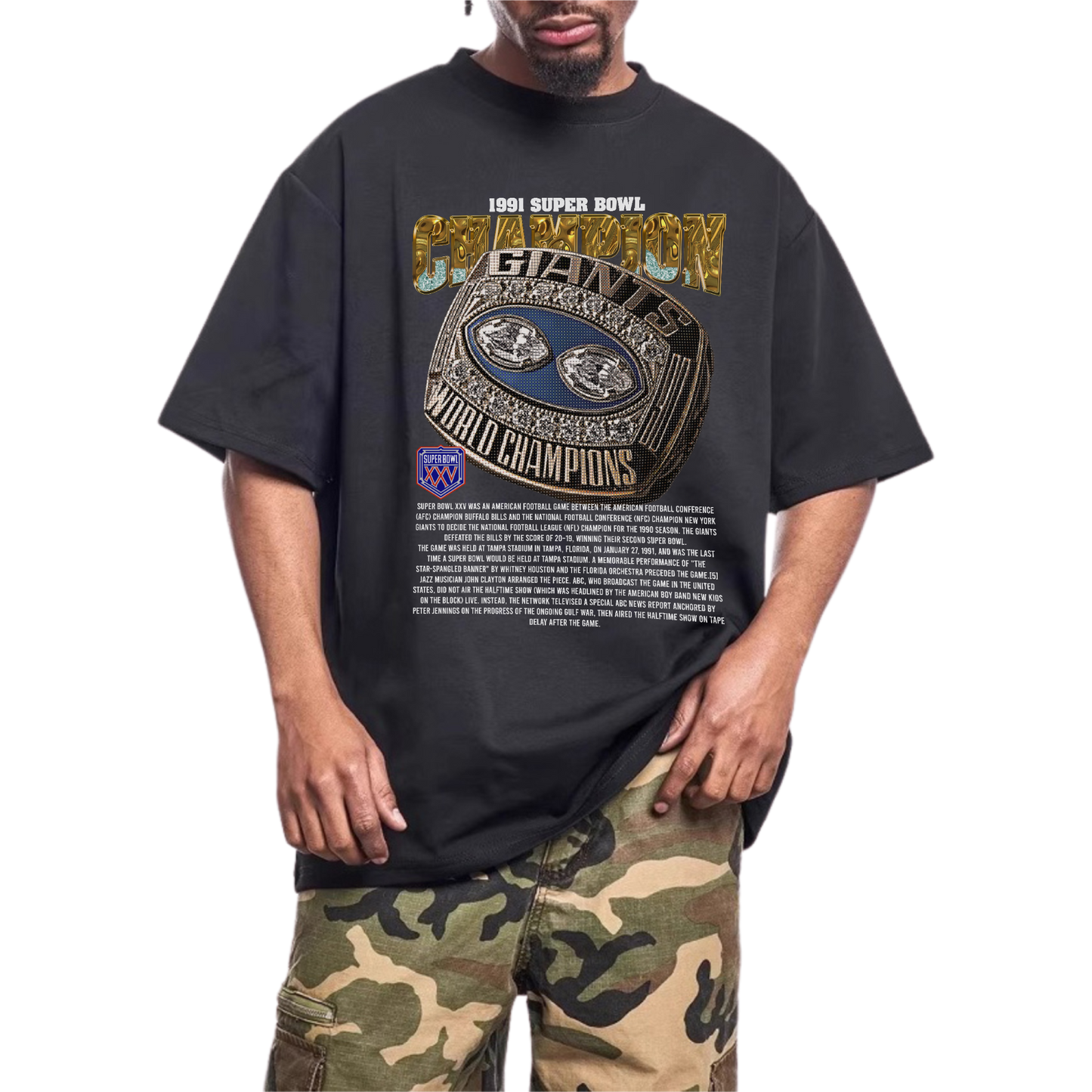 1991 SUPERBOWL CHAMPIONS NY GIANTS BLACK-TSHIRT 2