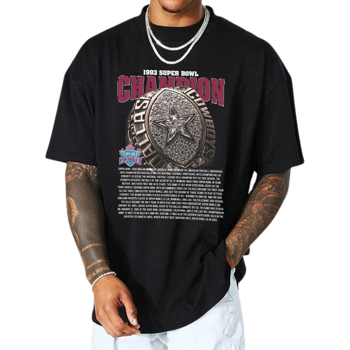 1993 SUPERBOWL CHAMPIONS DALLAS COWBOYS BLACK-TSHIRT 2