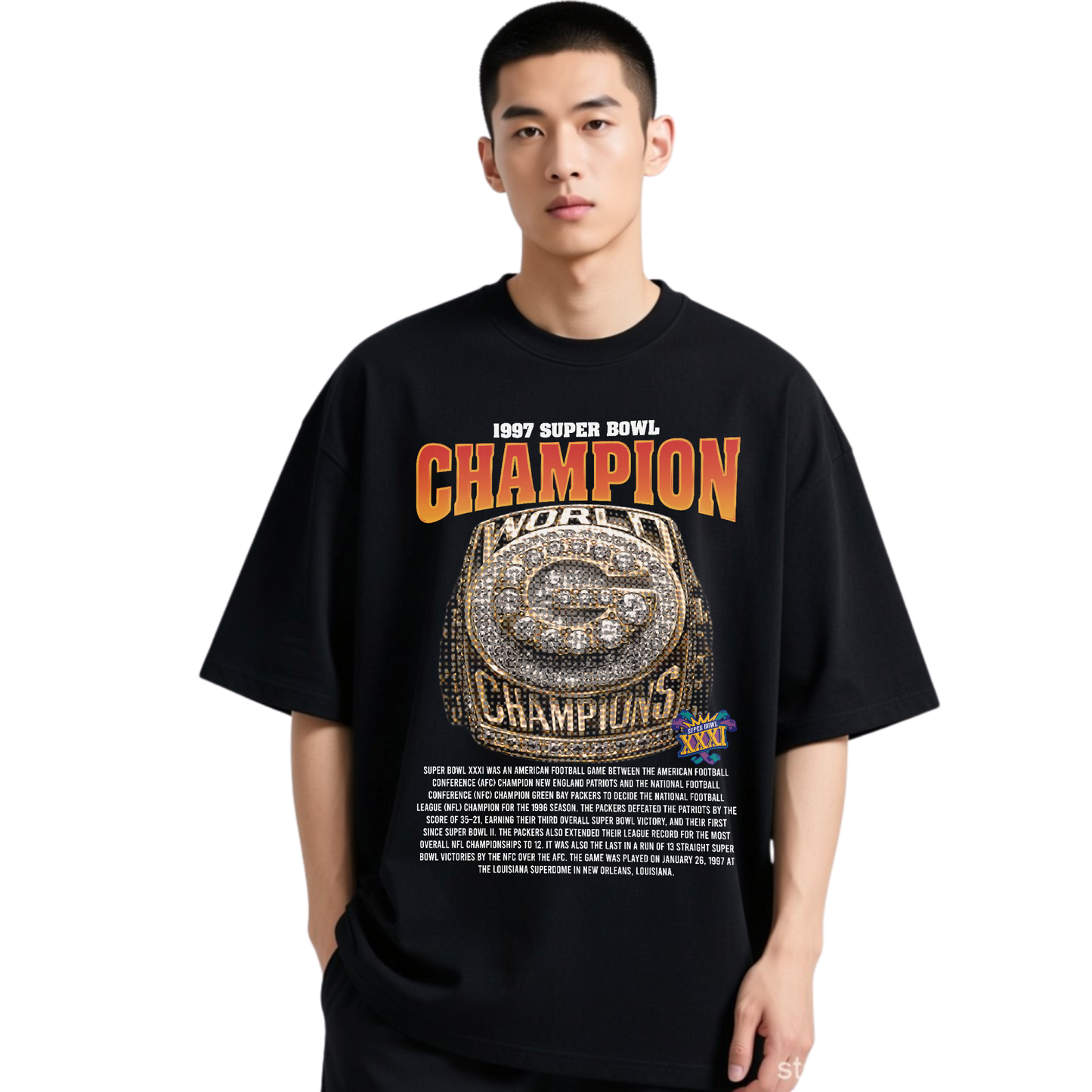 1997 SUPERBOWL CHAMPIONS GREEN BAY PACKERS BLACK-TSHIRT