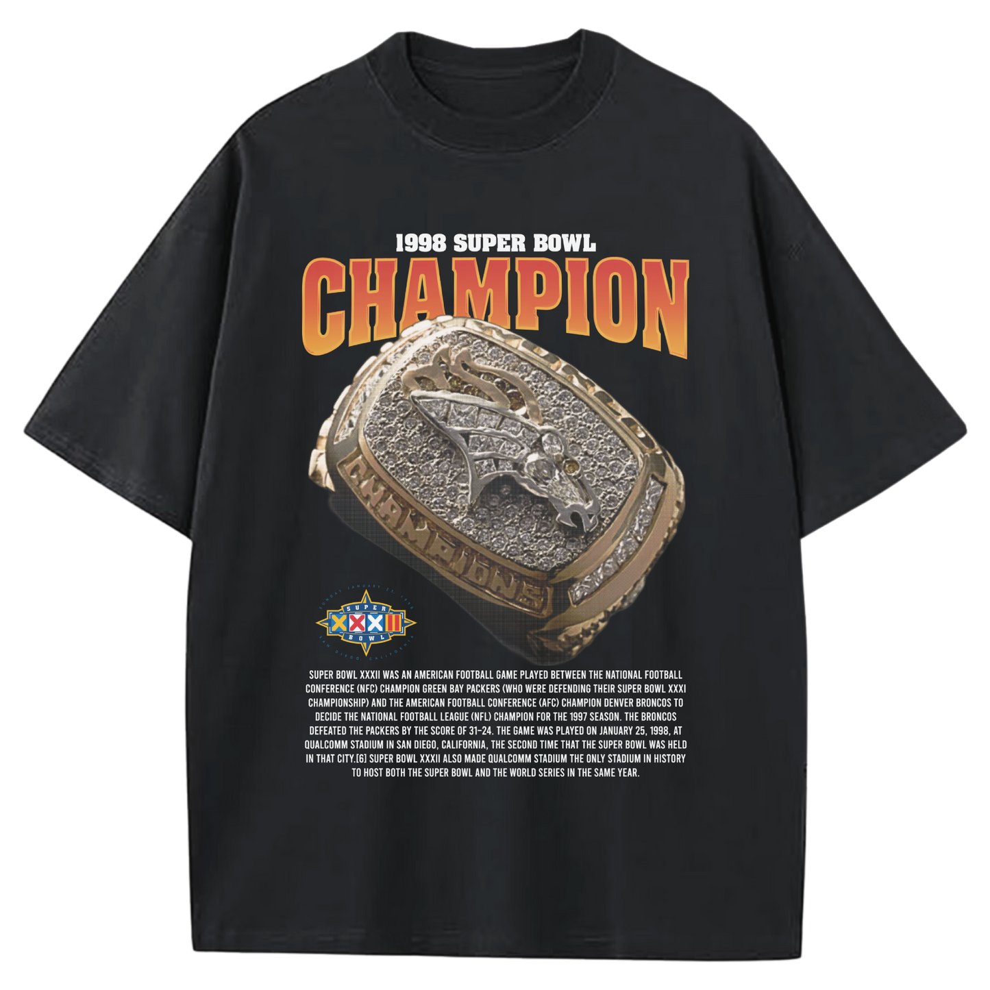 1998 SUPERBOWL CHAMPIONS DENVER BRONCOS BLACK-TSHIRT