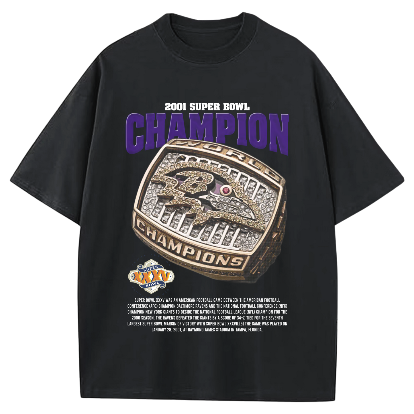 2001 SUPERBOWL CHAMPIONS BALTIMORE RAVENS BLACK-TSHIRT