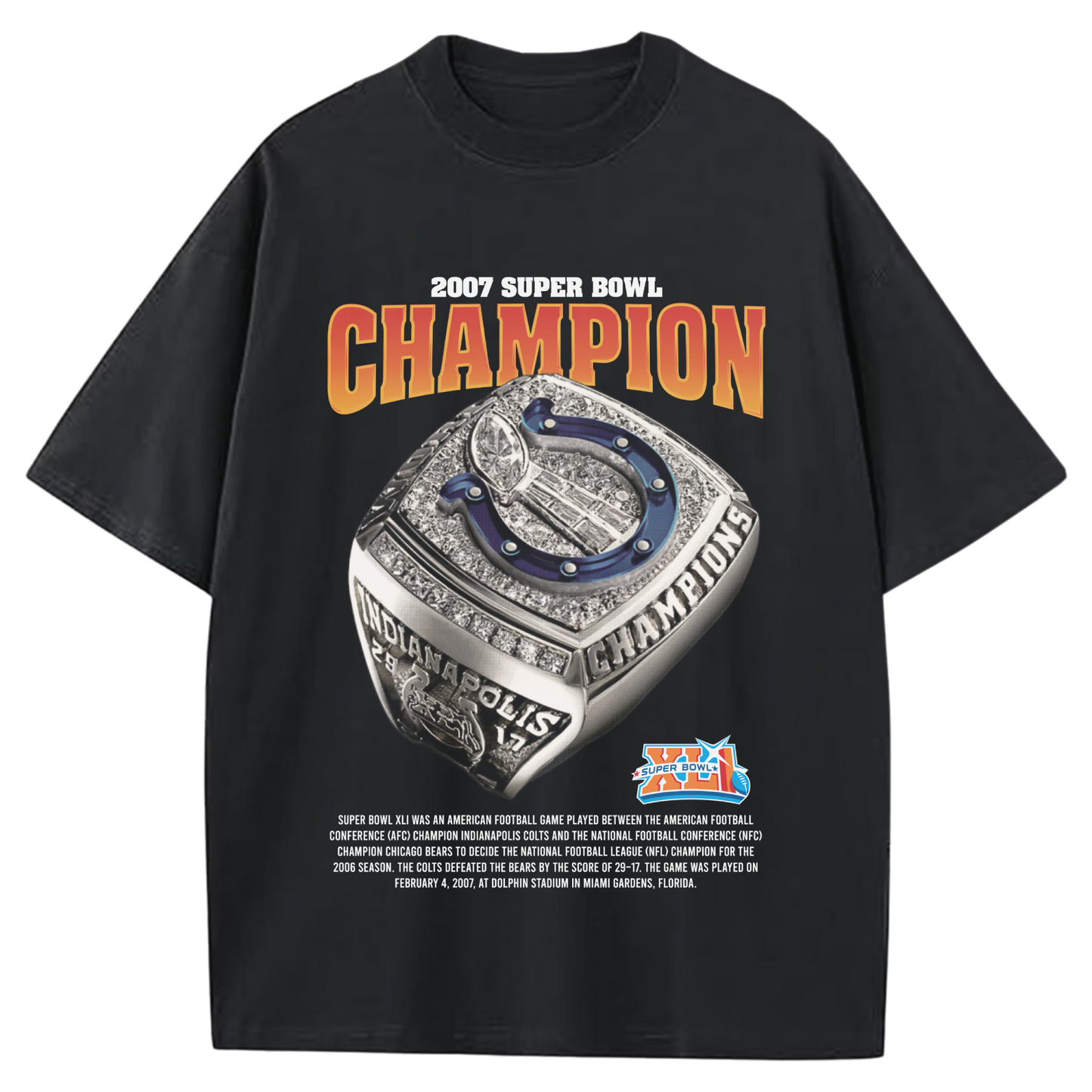 2007 SUPERBOWL CHAMPIONS INDIANAPOLIS COLTS BLACK-TSHIRT