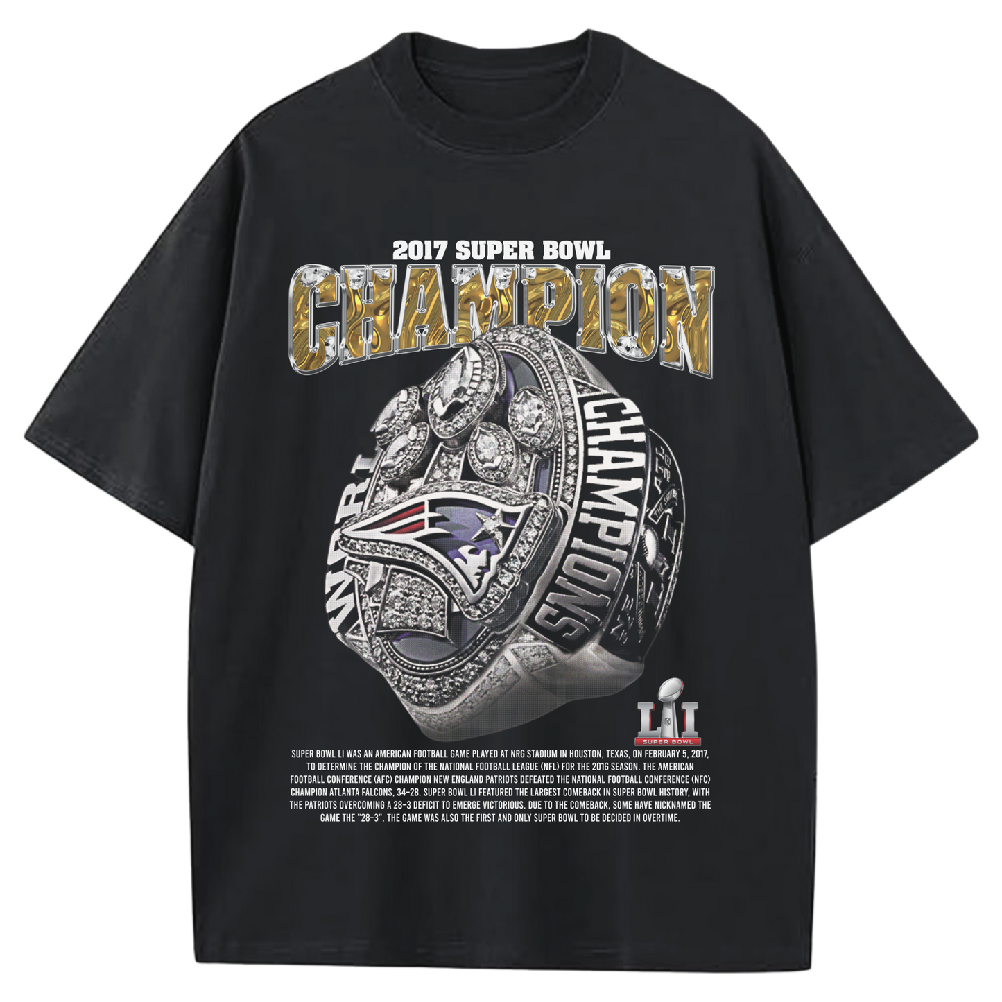 2017 SUPERBOWL CHAMPIONS NEW ENGLAND PATRIOTS BLACK-TSHIRT