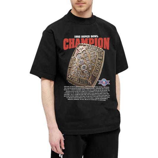 1992 SUPERBOWL CHAMPIONS WASHINGTON REDSKINS BLACK-TSHIRT 1