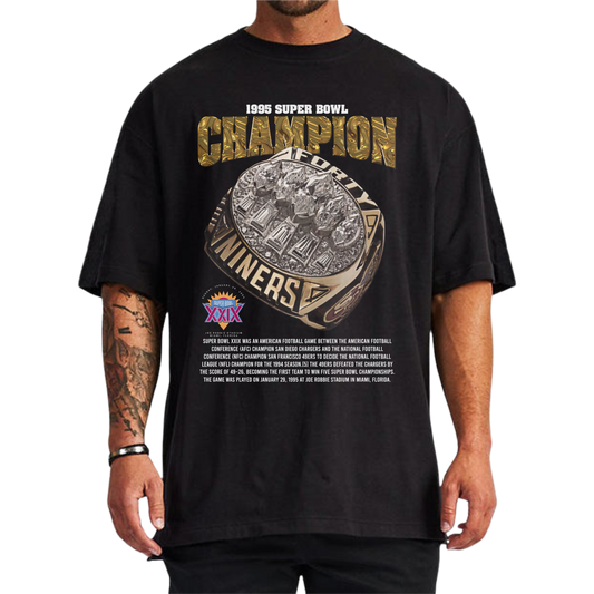 1995 SUPERBOWL CHAMPIONS SAN FRANCISCO 49ERS BLACK-TSHIRT