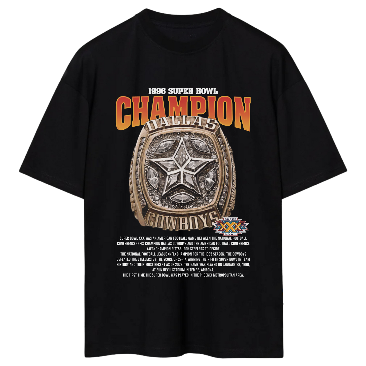 1996 SUPERBOWL CHAMPIONS DALLAS COWBOYS BLACK-TSHIRT