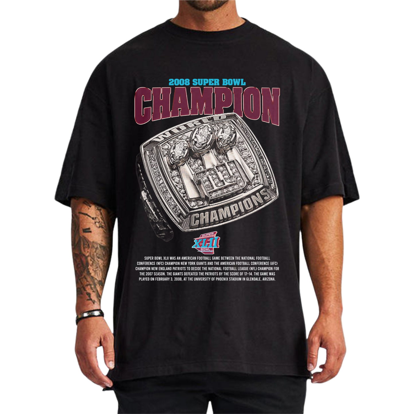 2008 SUPERBOWL CHAMPIONS NEW YORK GIANTS BLACK-TSHIRT