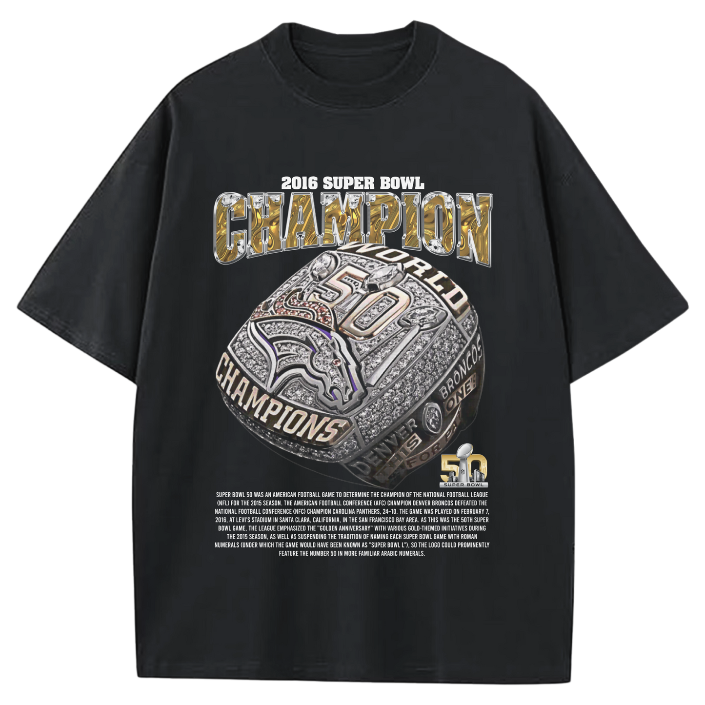 2016 SUPERBOWL CHAMPIONS DENVER BRONCOS BLACK-TSHIRT