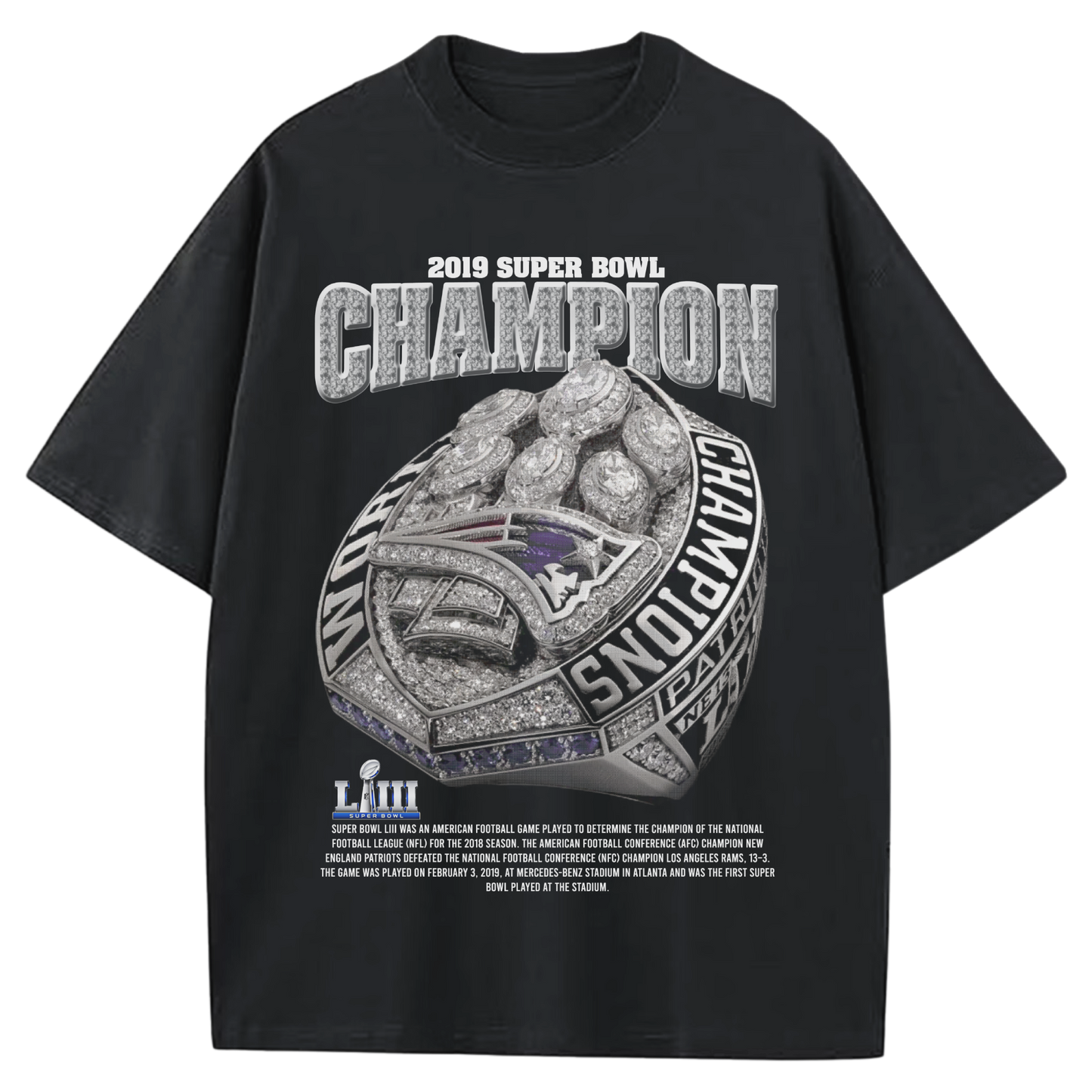 2019 SUPERBOWL CHAMPIONS NEW ENGLAND PATRIOTS BLACK-TSHIRT