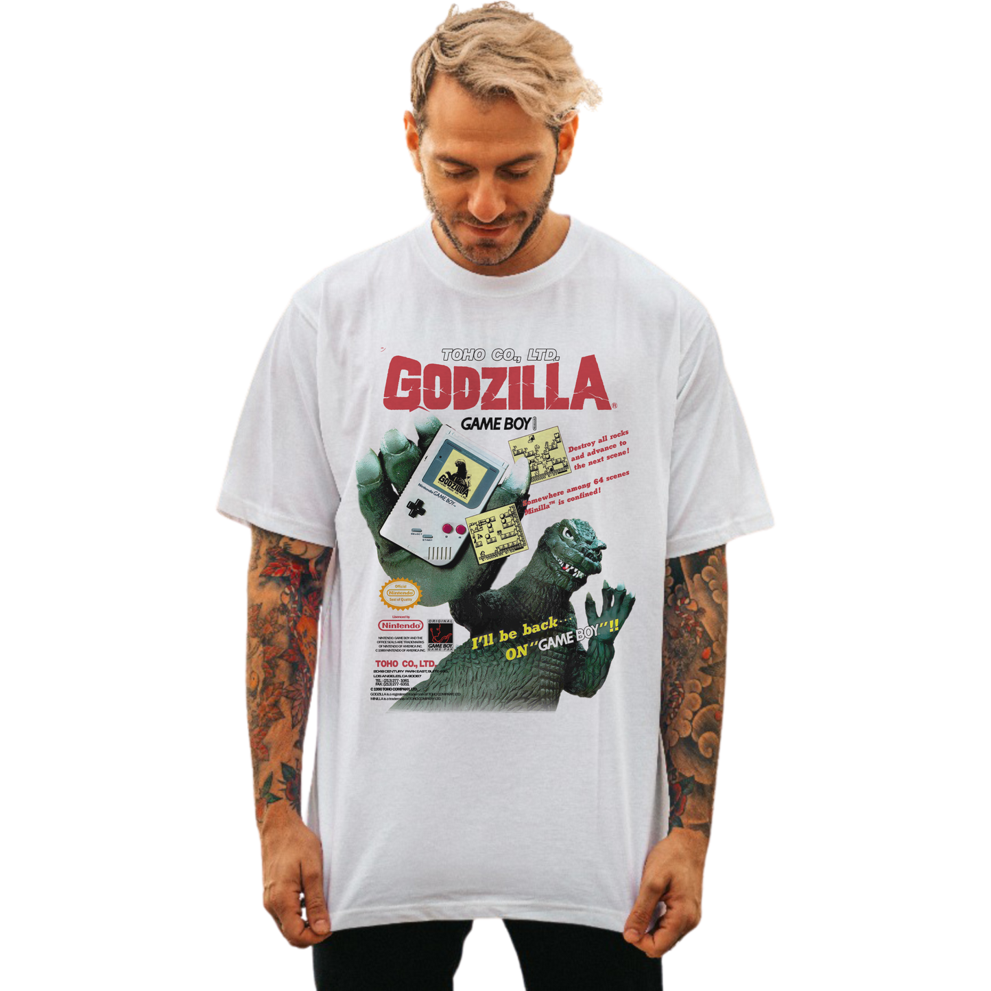 GODZILLA GAMEBOY WHITE-TSHIRT